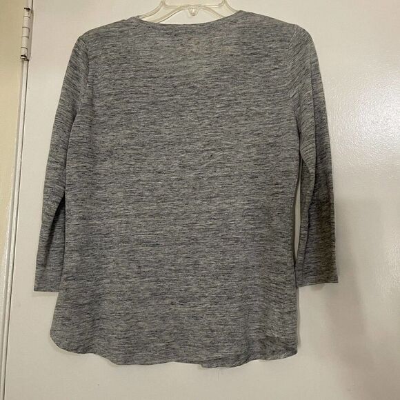 Rebecca Taylor Gray linen knit blouse top floral patch size Small - Picture 4 of 5